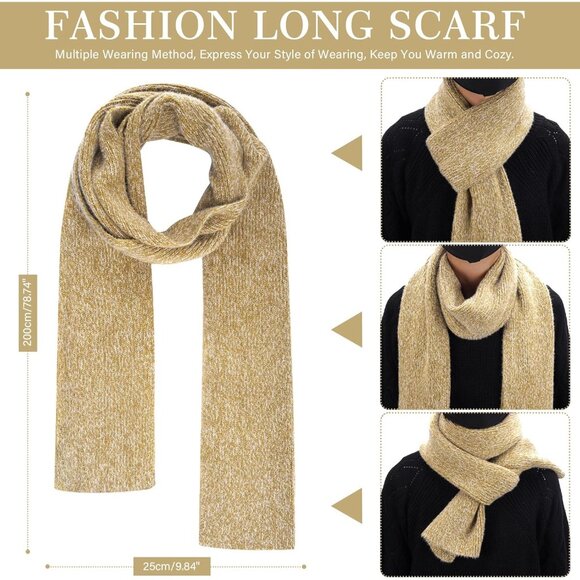 Women's Khaki Warm Knit Beanie Hat Touchscreen Gloves Long Neck Scarf Set - Picture 5 of 6